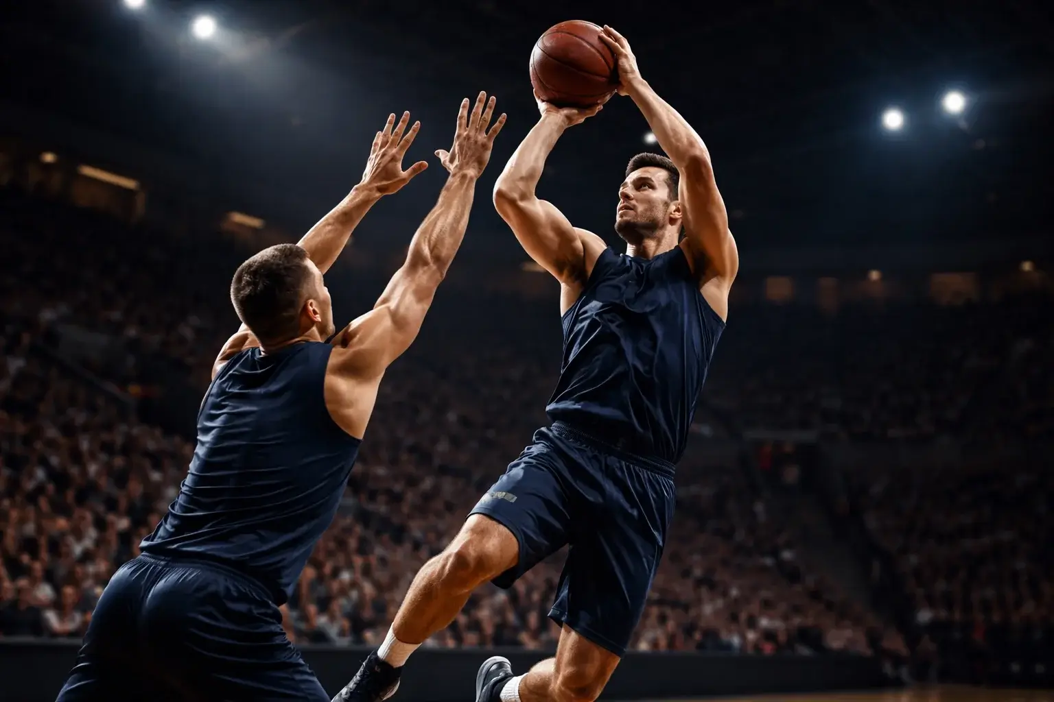 Jugador de baloncesto NBA realizando un tiro en suspensión