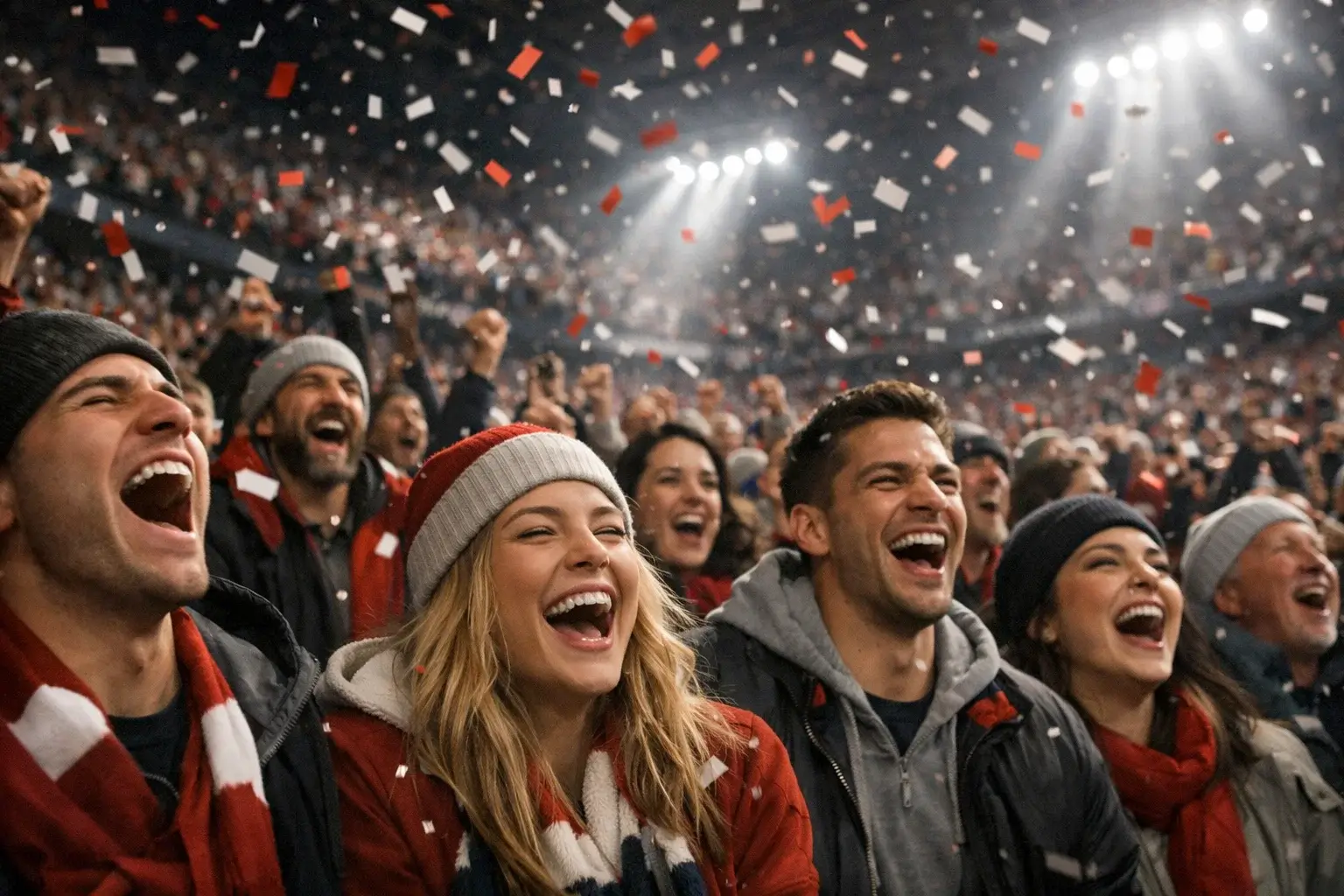 Aficionados NBA celebrando en las gradas durante partido de playoffs