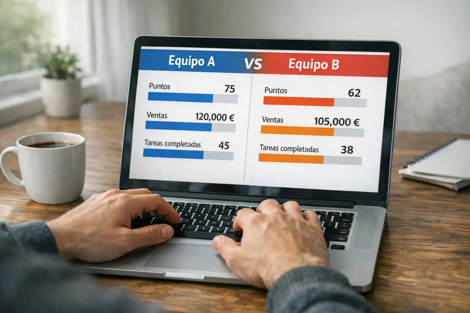 Persona comparando datos estadísticos de dos equipos de baloncesto