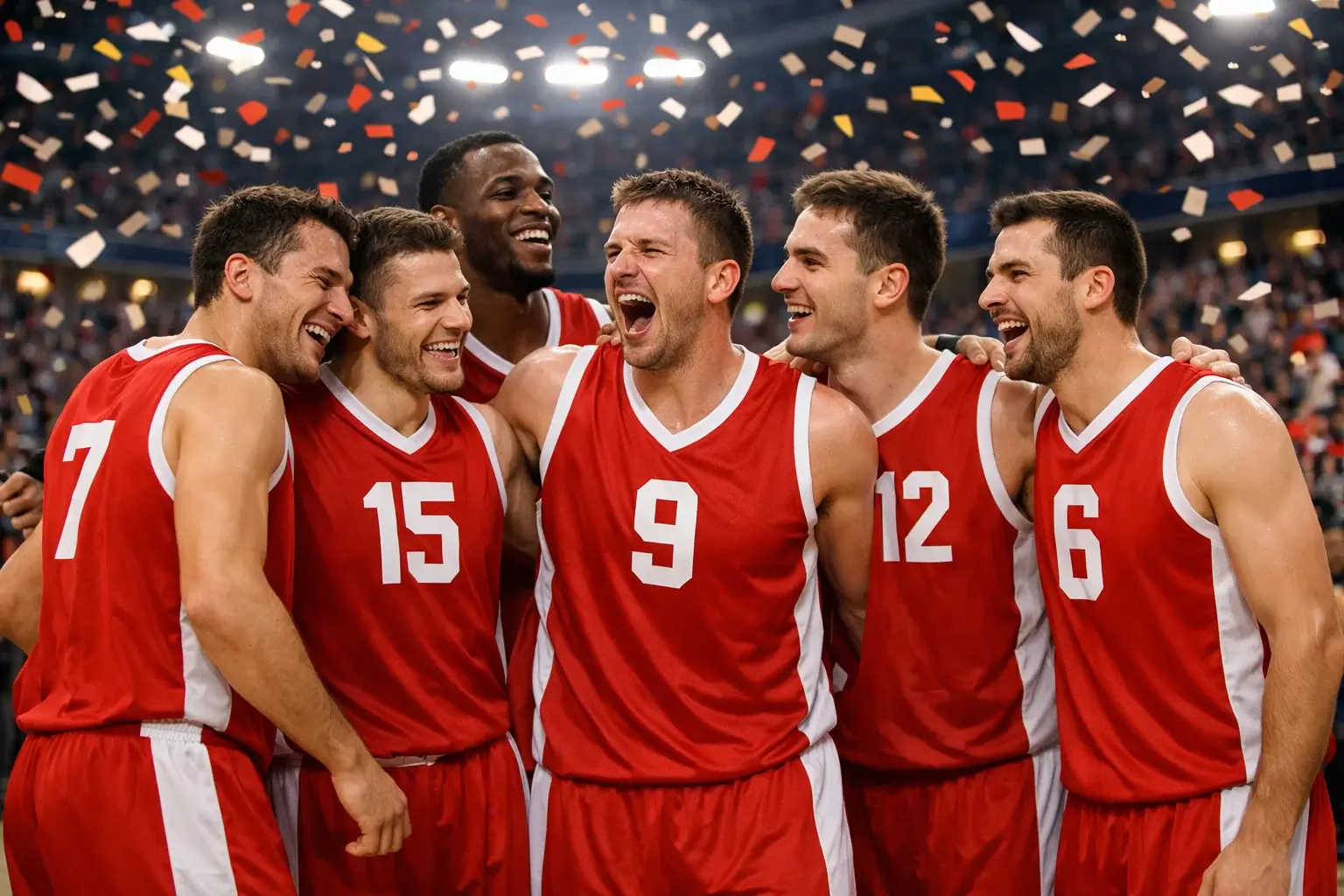 Equipo de baloncesto español celebrando una victoria en la cancha